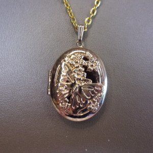 Gold Tone Butterfly Cut Out Locket 20" Chain